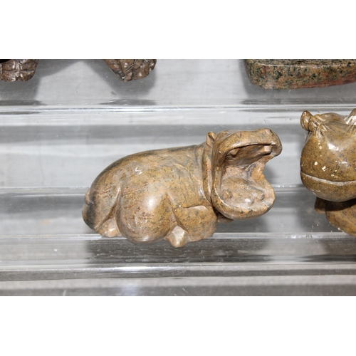 1821 - 3 African carved soapstone hippos and 2 other soapstone carvings (5)