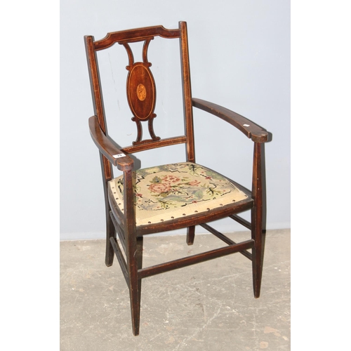 187 - An Edwardian bedroom chair with tapestry seat and a Victorian mahogany dressing table mirror (2)