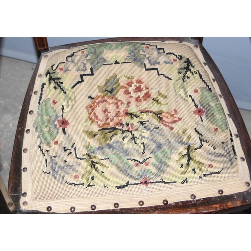 187 - An Edwardian bedroom chair with tapestry seat and a Victorian mahogany dressing table mirror (2)