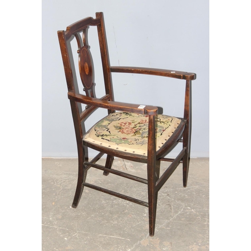 187 - An Edwardian bedroom chair with tapestry seat and a Victorian mahogany dressing table mirror (2)