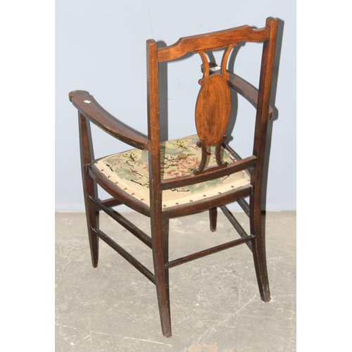 187 - An Edwardian bedroom chair with tapestry seat and a Victorian mahogany dressing table mirror (2)