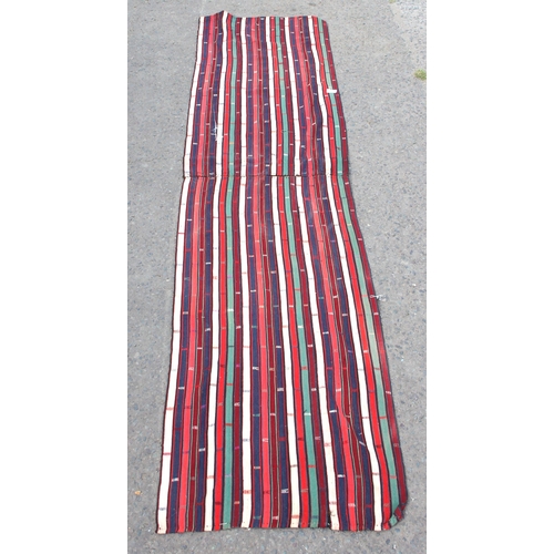 214 - A long Jijim or Kilim multicoloured striped flat weave runner rug, 2 sewn together, approx 370cm x 7... 