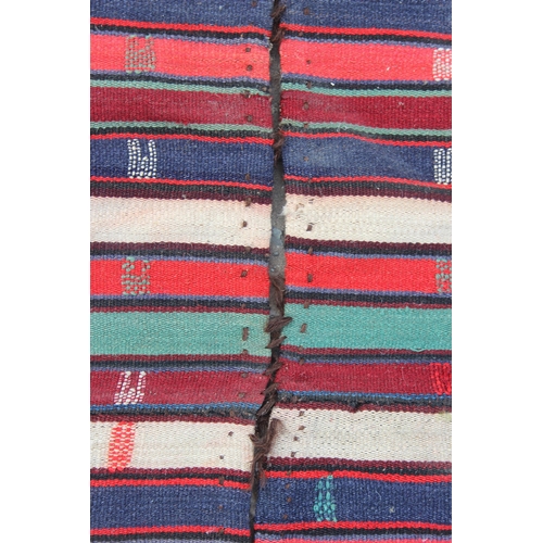 214 - A long Jijim or Kilim multicoloured striped flat weave runner rug, 2 sewn together, approx 370cm x 7... 