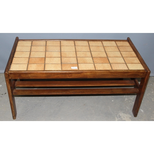 186 - A retro tile topped coffee table with magazine rack, approx 89cm wide x 49cm deep x 41cm tall & a re... 