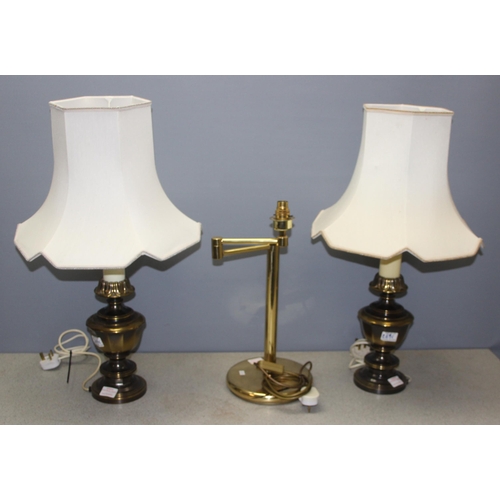 269C - Pair of brass standing table lamps with shades & a vintage retro brass swing arm lamp (3)