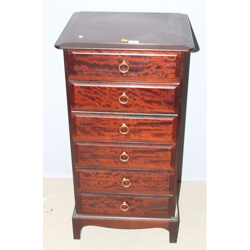 27 - A retro Stag Minstrel 5 chest of drawers with mirror opening dressing table top, approx 57cm wide x ... 