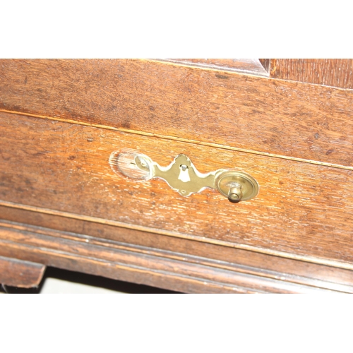 126 - An antique oak mule chest or coffer with 2 drawers, approx 118cm wide x 52cm deep x 77cm tall