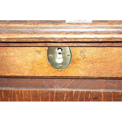 126 - An antique oak mule chest or coffer with 2 drawers, approx 118cm wide x 52cm deep x 77cm tall