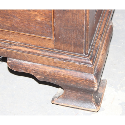 126 - An antique oak mule chest or coffer with 2 drawers, approx 118cm wide x 52cm deep x 77cm tall