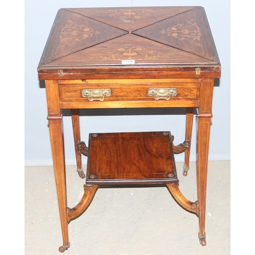 129 - A late Victorian or Edwardian Rosewood and Marquetry-Inlaid Envelope Card Table c.1900, with four pi... 