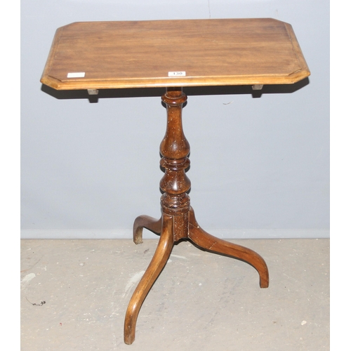 130 - A small antique mahogany tilt top table with tripod base, approx 62cm wide x 41cm deep x 77cm tall