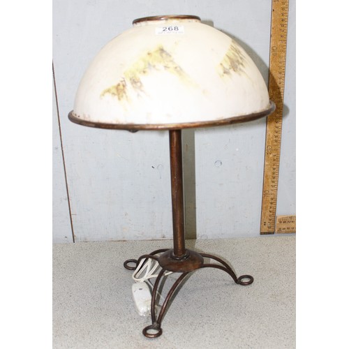 268 - A vintage metal lamp with dome shade, approx 46cm tall