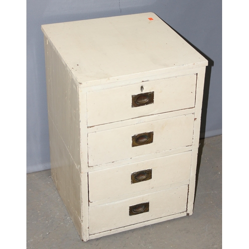 15 - A white painted pine 4 drawer chest of drawers with campaign handles, approx 46cm wide x 50cm deep x... 