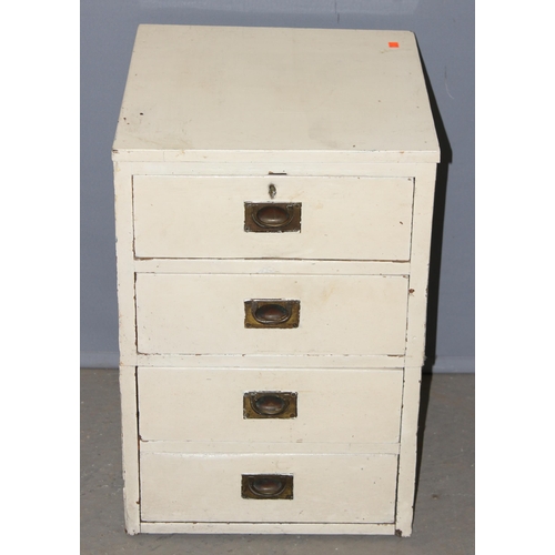 15 - A white painted pine 4 drawer chest of drawers with campaign handles, approx 46cm wide x 50cm deep x... 