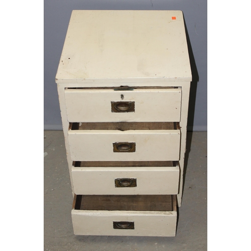 15 - A white painted pine 4 drawer chest of drawers with campaign handles, approx 46cm wide x 50cm deep x... 