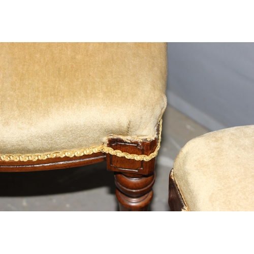 32 - A pair of antique bedroom chairs with stuffed seat and carved backs