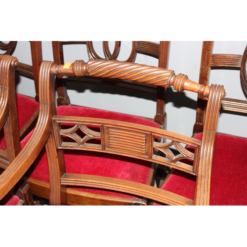 19 - 5 assorted antique red seated mahogany chairs with decorative carved backs