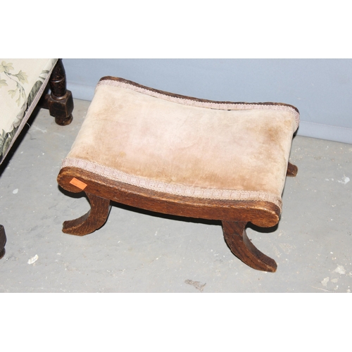 29 - 2 vintage footstools with upholstered tops, the larger approx 55cm wide x 36cm deep x 24cm tall