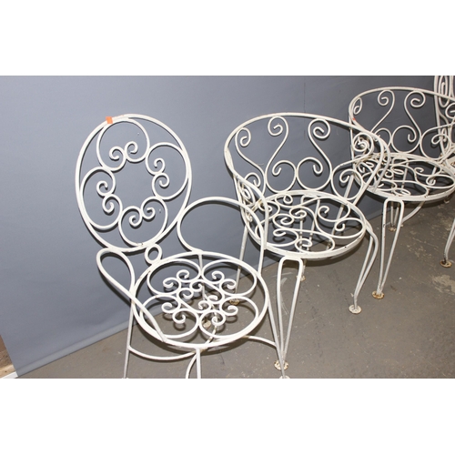 359 - 4 assorted Victorian style white painted wrought iron garden chairs. various designs