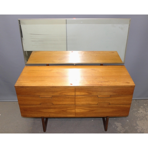 2 - A retro Uniflex 6 drawer dressing table with mirror, approx 121cm wide x 46cm deep x 125cm tall