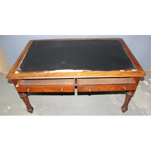 12 - A Victorian mahogany 2 drawer library table or desk with leather top, approx 138cm wide x 90cm deep ... 