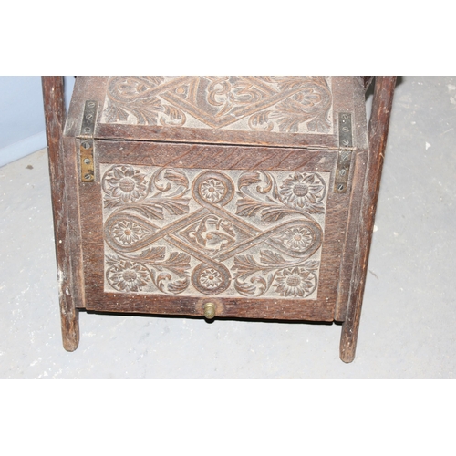 9 - An impressive Arts & Crafts period carved oak coal box, dated 1893, approx 43cm wide x 47cm deep x 5... 