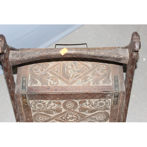 9 - An impressive Arts & Crafts period carved oak coal box, dated 1893, approx 43cm wide x 47cm deep x 5... 