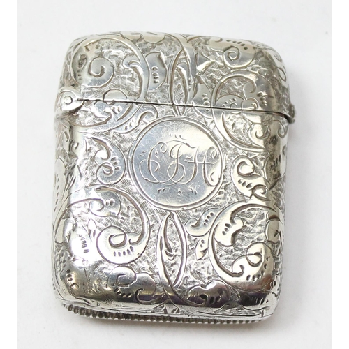 1020 - An antique silver vesta case with acanthus scroll engraving, Birmingham 1904 by Cornelius Desormeaux... 