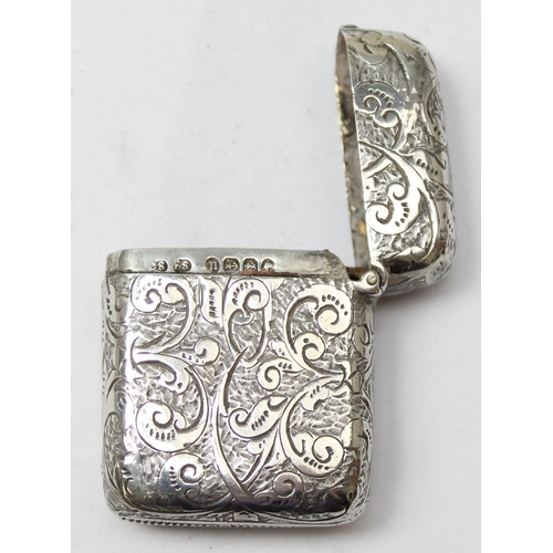 1020 - An antique silver vesta case with acanthus scroll engraving, Birmingham 1904 by Cornelius Desormeaux... 