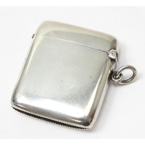 1022 - An antique silver vesta case plain design with engraved initials, Chester 1903 by Colen Hewer Cheshi... 