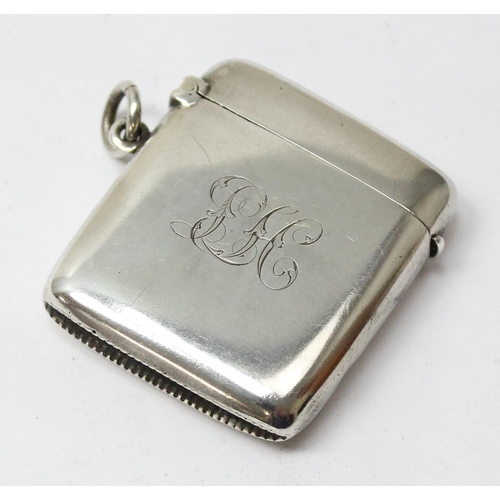 1022 - An antique silver vesta case plain design with engraved initials, Chester 1903 by Colen Hewer Cheshi... 