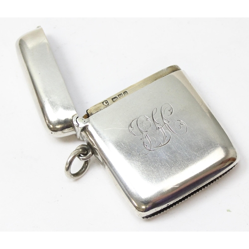 1022 - An antique silver vesta case plain design with engraved initials, Chester 1903 by Colen Hewer Cheshi... 