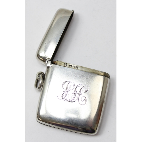 1022 - An antique silver vesta case plain design with engraved initials, Chester 1903 by Colen Hewer Cheshi... 