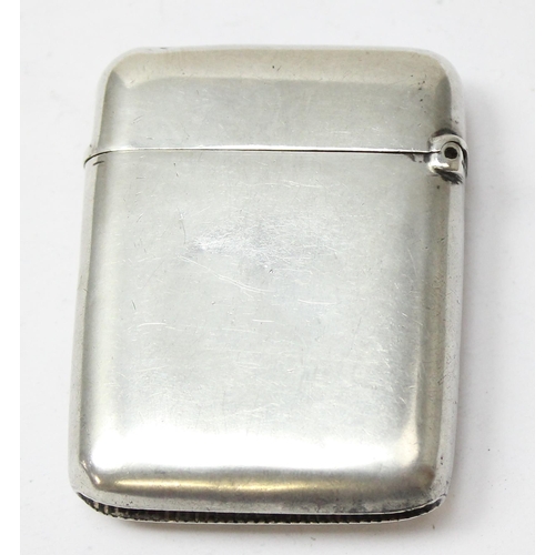 1023 - An antique silver vesta case plain design with engraved initials, Birmingham 1895 by Stokes & Irelan... 