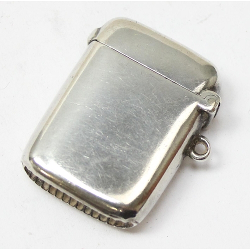 1025 - An antique silver vesta case plain design with engraved initials, Birmingham 1902 by Clark & Sewell,... 