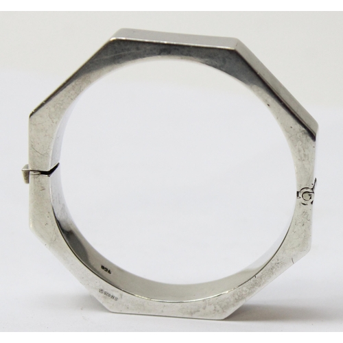 1110 - 925 silver cuff bangle of octagonal form, marked 925 and XRF confirmed, approx 42.91g gross