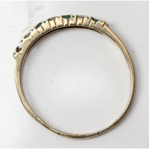 1130 - 9ct gold retro half eternity ring, set with diamonds and smaller green stones, approx size U, approx... 