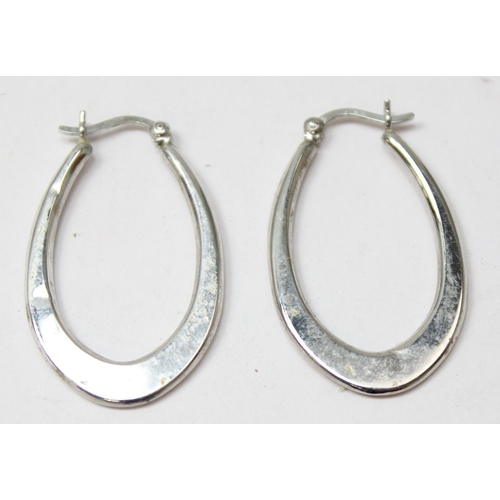 1132 - A pair of 9ct white gold hoop earrings, marked 375 and XRF confirmed, approx 1.43g gross