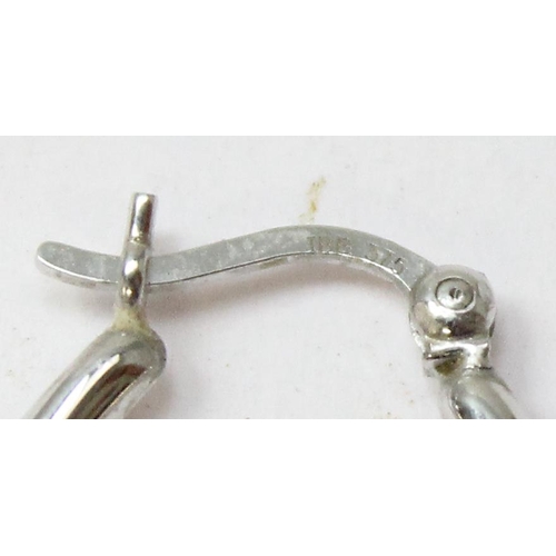 1132 - A pair of 9ct white gold hoop earrings, marked 375 and XRF confirmed, approx 1.43g gross