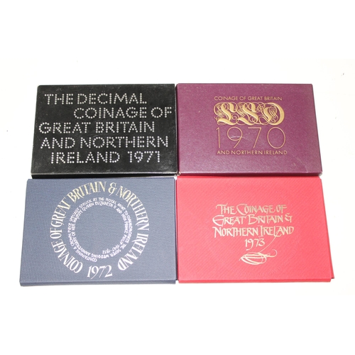 1257 - 13 Royal Mint Coinage of Great Britain & Norther Ireland proof sets in cases, 1970 to 1982 inclusive... 