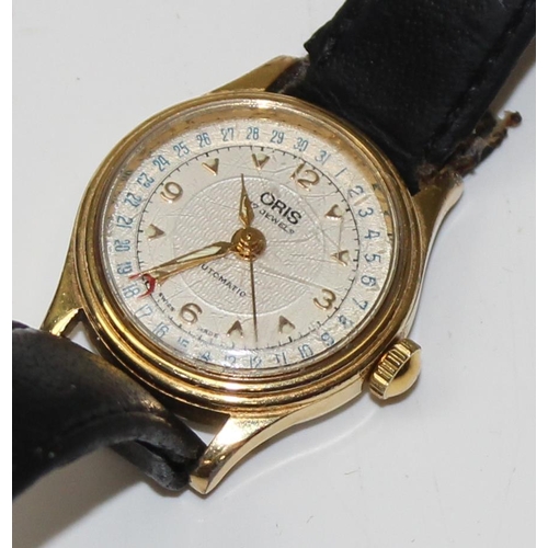 1307 - A vintage Oris automatic 7405 date pointer watch in gold plated case, case approx 27mm in diameter, ... 