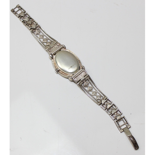 1318 - An Art Deco style silver marcasite cocktail watch by Brooks & Bentley, boxed