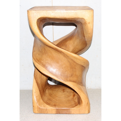 144 - An unusual twisted turned wooden stool or side table, approx 52cm H x 31cm x 31cm