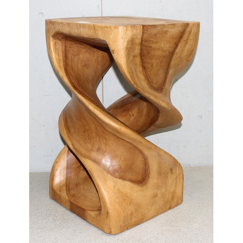 144 - An unusual twisted turned wooden stool or side table, approx 52cm H x 31cm x 31cm