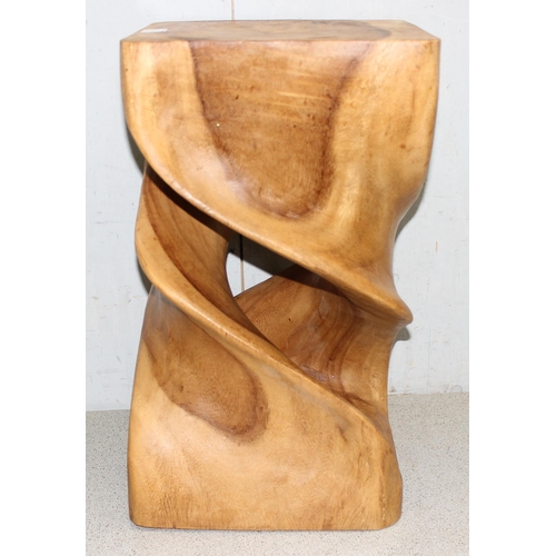 144 - An unusual twisted turned wooden stool or side table, approx 52cm H x 31cm x 31cm