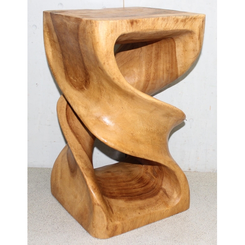 144 - An unusual twisted turned wooden stool or side table, approx 52cm H x 31cm x 31cm