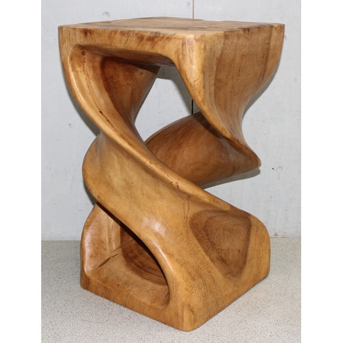 144 - An unusual twisted turned wooden stool or side table, approx 52cm H x 31cm x 31cm