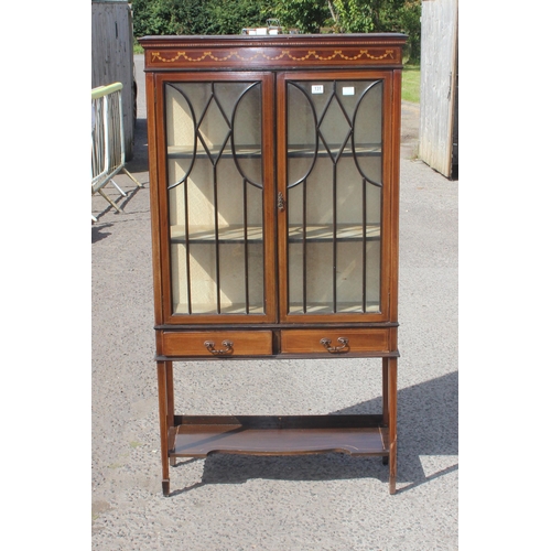 56 - An Edwardian Sheraton revival display cabinet with glazed doors, approx 91cm wide x 33cm deep x 168c... 