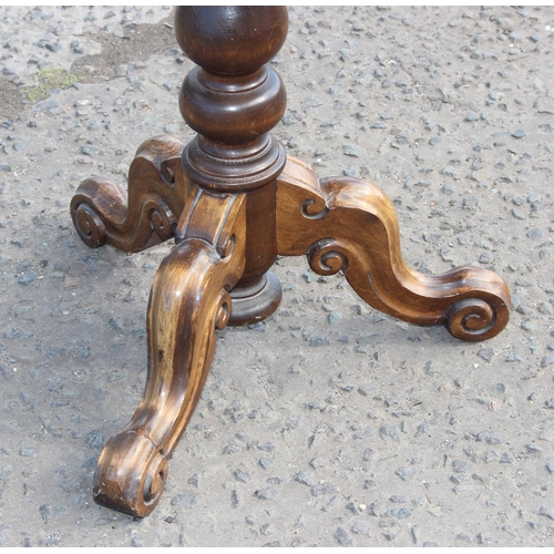 57 - Antique style mahogany tripod table with marquetry inlay, approx 50cm in diameter x 60cm tall