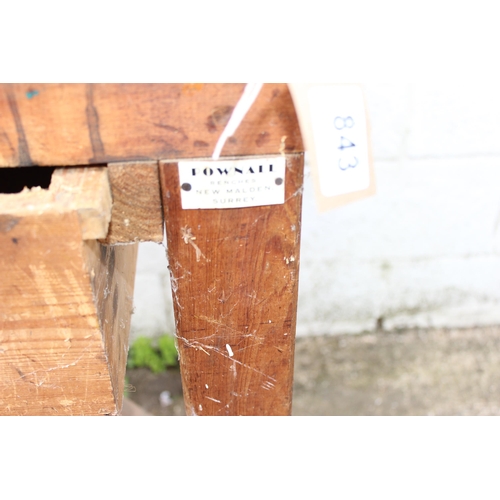 843A - Vintage wooden workbench with vice by Pownall of New Malden, approx 122cm x 62cm x 84cm